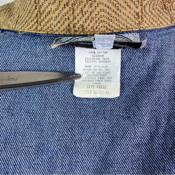 Vintage Boho Denim and Tan Tapestry Accent Vest Lg - Picture 6 of 6